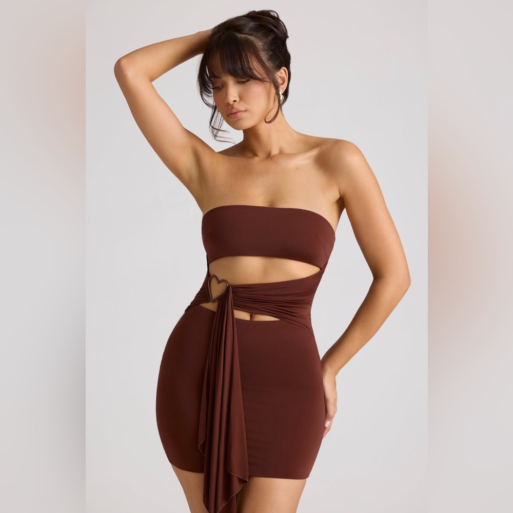 Oh Polly Natalya Bandeau Mini Dress in Chocolate Brown Size 4 New with tag
